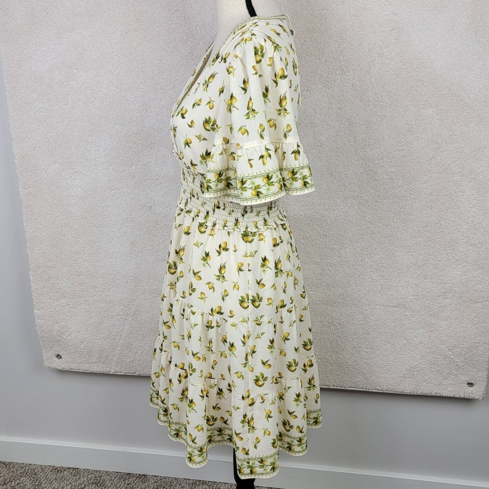 Max Studio NEW Women S Yellow Cream Lemon Print Smocked Cottagecore Sun Dress - Picture 11 of 11